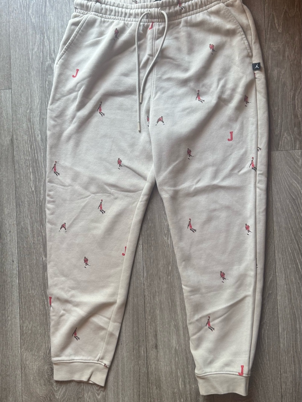 Jordan Cream Joggers with Embroidered Jumpman Figures